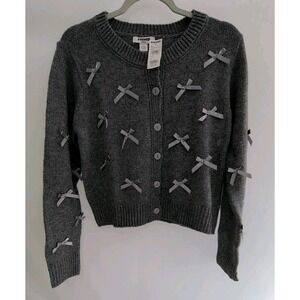 RSQ Women's Grey Cardigan Sweater with Bows Size  Medium New With Tags